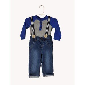 Cat Jack Baby 6 To 9 Months Jeans Suspenders One Piece Shirt